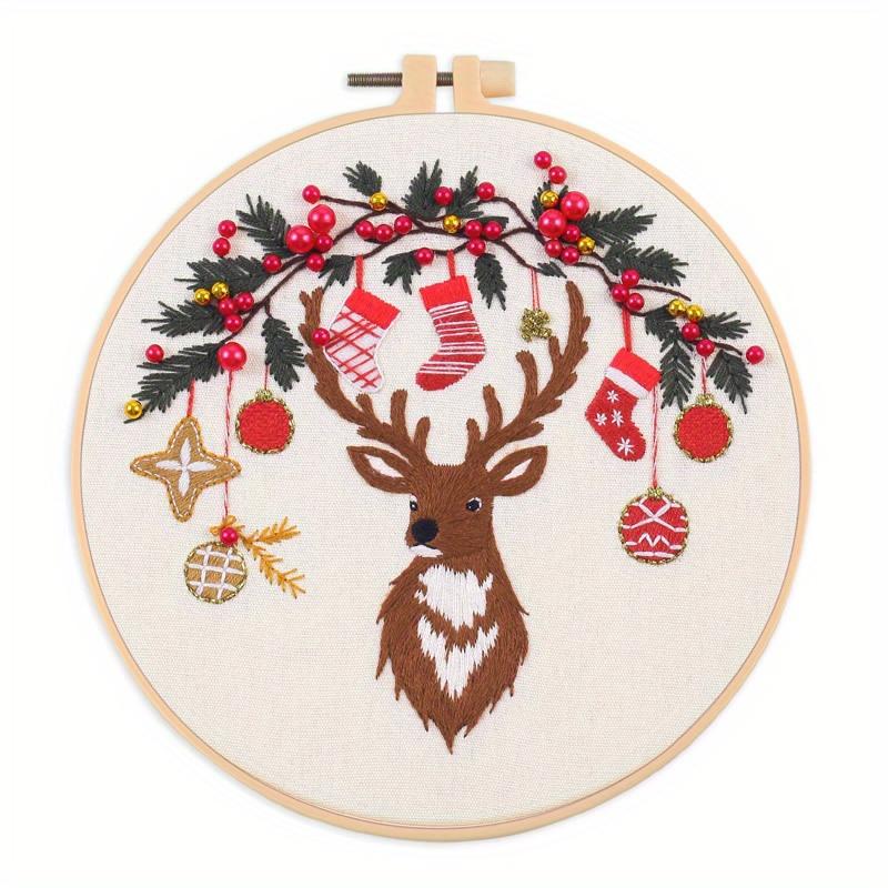 1Pc Christmas-themed Embroidery DIY Kit, Including Embroidery Frame But Excluding Tools.