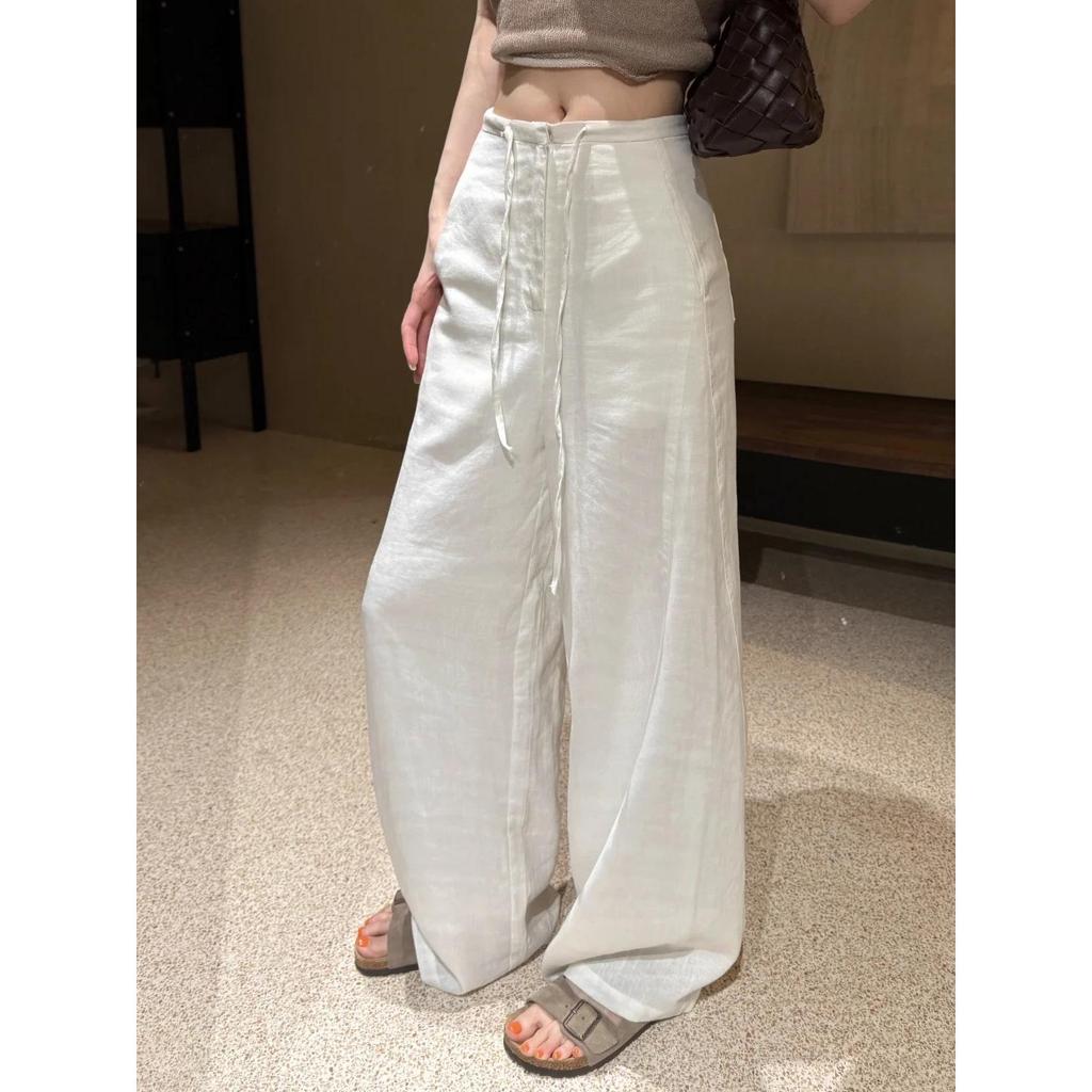 Summer's Popular Choice: Women's Loose High Waist Tie Linen Pants