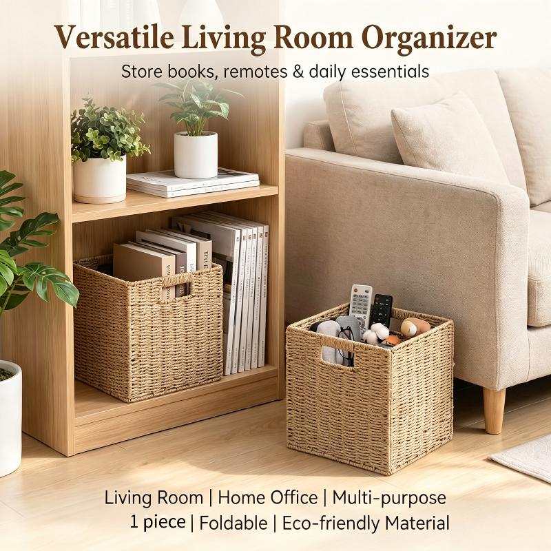 Hand-Woven Imitation Rattan Storage Box Foldable Dirty Clothes Underwear Storage Basket Office Desktop Sundries Container
