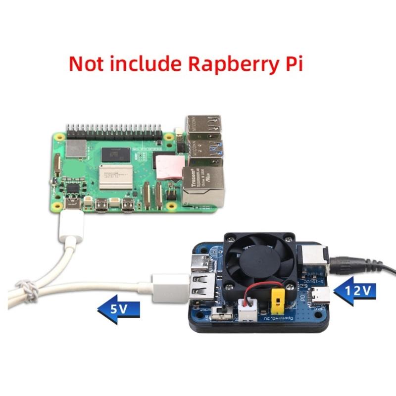 5V5A PD Leistungsmodul für RPi 5, PD Eingang, Weitbereichseingang, Mehrere Schnittstellen mit Lüfter