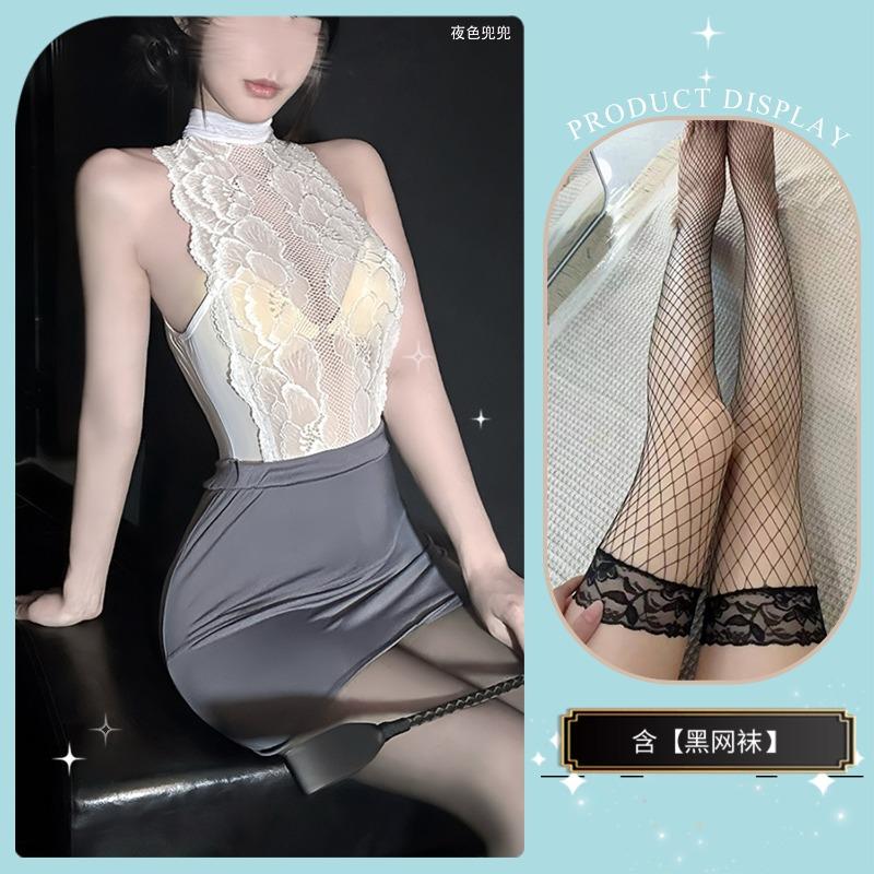 One-piece hip-wrapped sexy royal sister waist lace nightdress hip-wrapped one-piece secretary short skirt set premium set