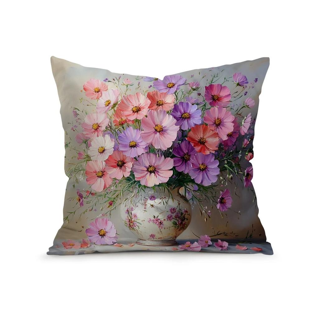Cottages Flowers Decorative Pillow Covers Pattern Cushion Cover Suitable For Sofa Bedroom Car Pillow Cover
