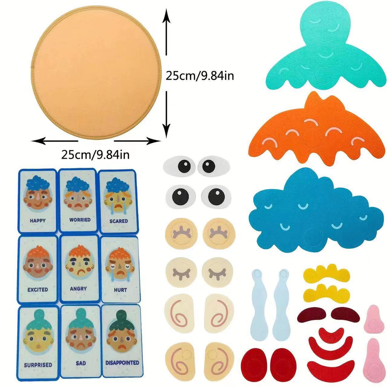 Kids Felt Emoji Stickers DIY Activity: Emotional Expression Puzzle Game for 2-5 Years Old
