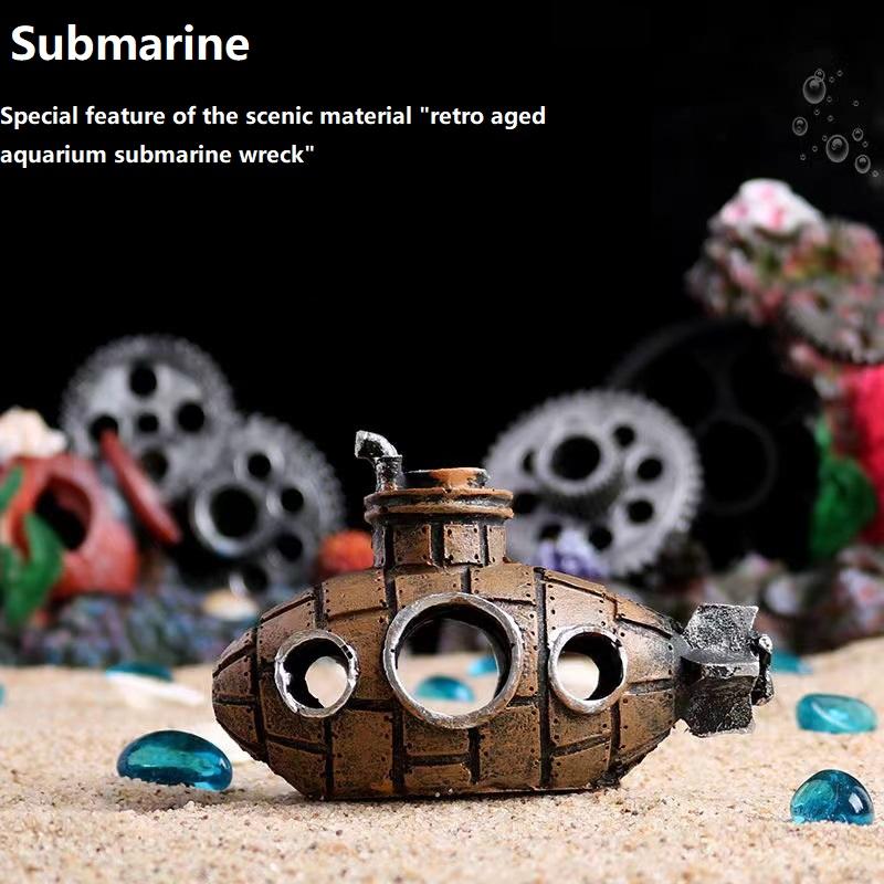 Resin Submarine Ornament Aquarium Decoration Fish Tank Scenic Decor Shrimp Hideout Theme Ornament ZSP03