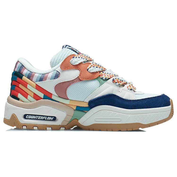 Li Ning CF Thick Sole Height Increasing Cushioning Versatile Bread Shoes Low Top Casual Shoes Women sneaker Light-Blue AGCR438-1