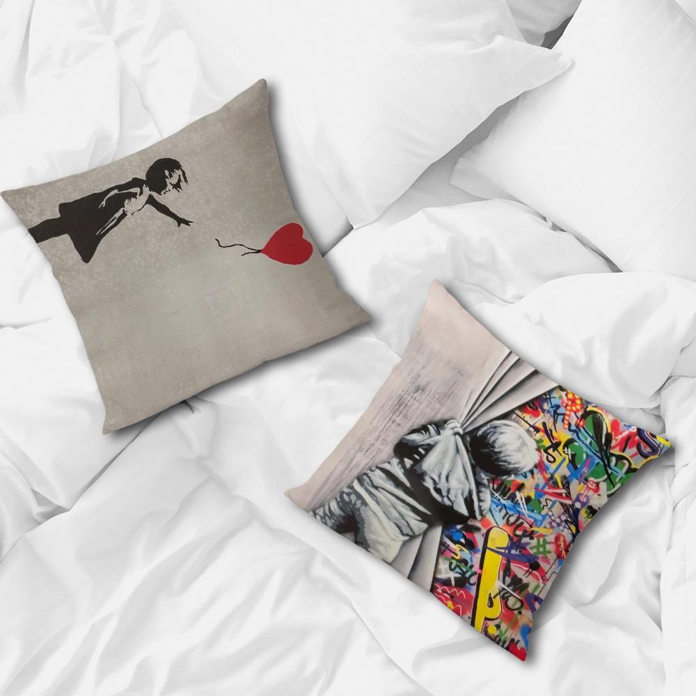 Banksy Street Graffiti Art Kissenbezug Weiche Kissenhüllen für Bauernhaus Sofa Dekor Heimdekorationen und Schutz