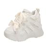 Fashion Women Autumn Leather Sneakers 10CM Heels White Mesh Casual Shoes New Fashion Woman Trainers Lace-Up Breathable Platform Sneakers