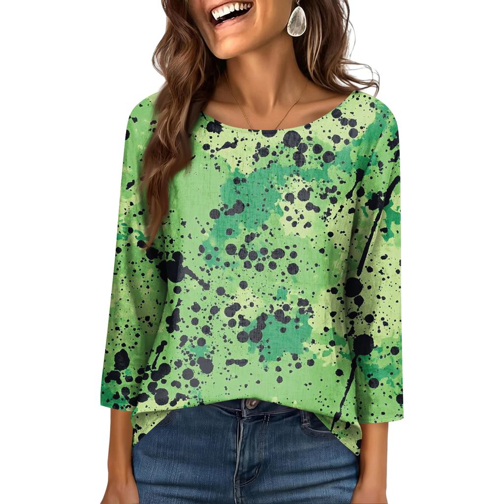 Women's Fashionable Casual Round Neck  3/4 Sleeve  Printed T-Shirt Top