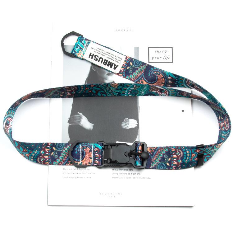3.2cm Magnetic Buckle Hip Hop Canvas Belt with Cashew Flower Print for Women 110 cm