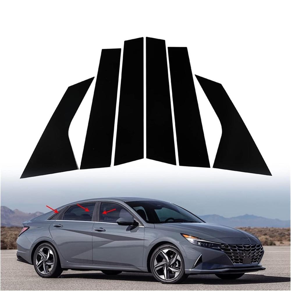 6pcs Glossy Black Car Pillar Post Door Window Trim For Hyundai Elantra 2021-2023