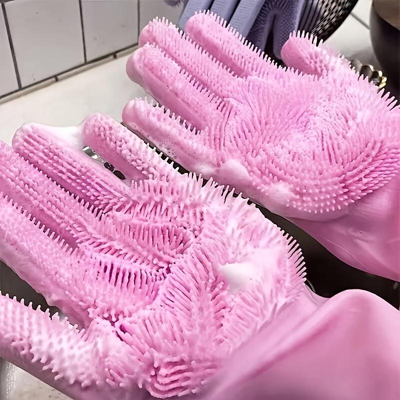 1Pair of silicone dishwashing gloves, bath cleaning brush, thickened and durable waterproof bath massage brush artifact розовый