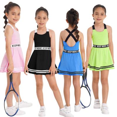 2 Buc Rochie Sport Fete Copii Bretele Incrucișate la Spate Fără Mâneci Imprimeu Litere Rochie A-Linie cu Set de Pantaloni Scurți Pentru Sală Tenis