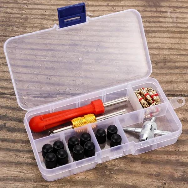 Reparasjon av dekkventilfjernerventil med dobbelt- og enkelthodeventilkjerne, 1 x 4-veis ventilkjerneverktøy, 10 x dekkventilhetter, 20 x ventilkjerne MYY