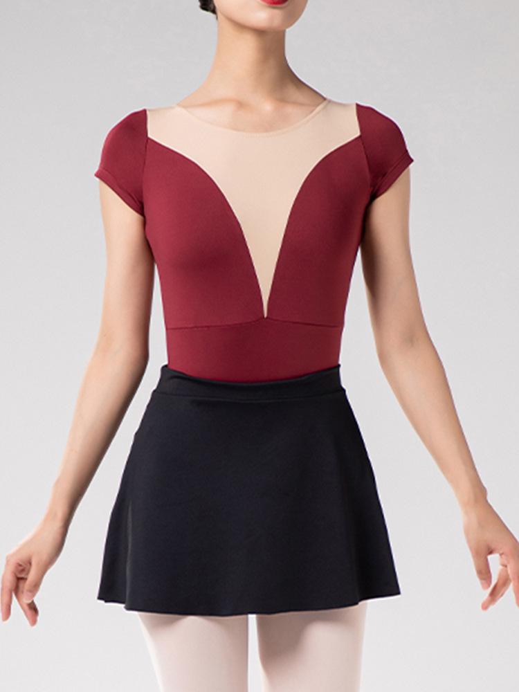 

Черное сетчатое лоскутное балетное трико для женщин - С коротким рукавом, с круглым вырезом, гимнастический боди Medium вино красного