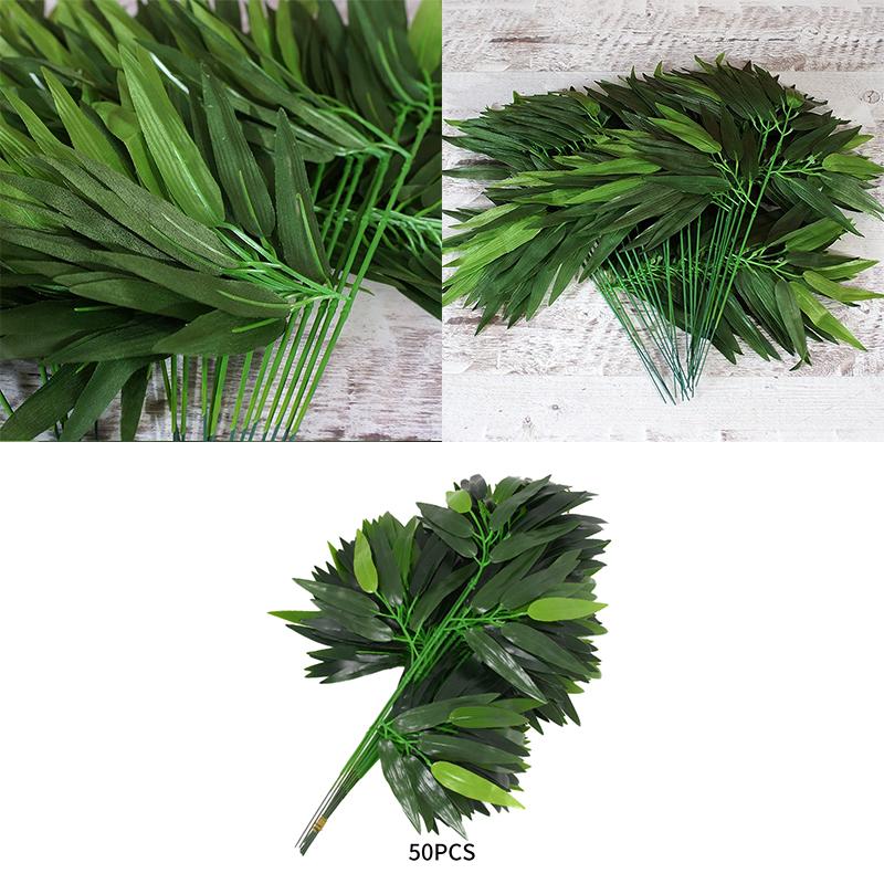 50Pcs/lot Artificial Bamboo Leaf Simulation Plastic Bamboo Leaves Branches For Wedding Ornaments Home Garden Office Decorations