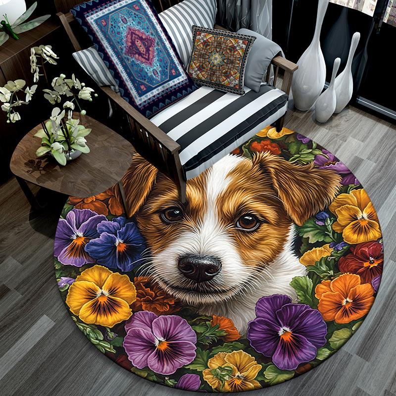 Jack Russell Round Area Rug,Carpet Rug for Living Room Bedroom Sofa Playroom Decor,Non-slip Floor Mat
