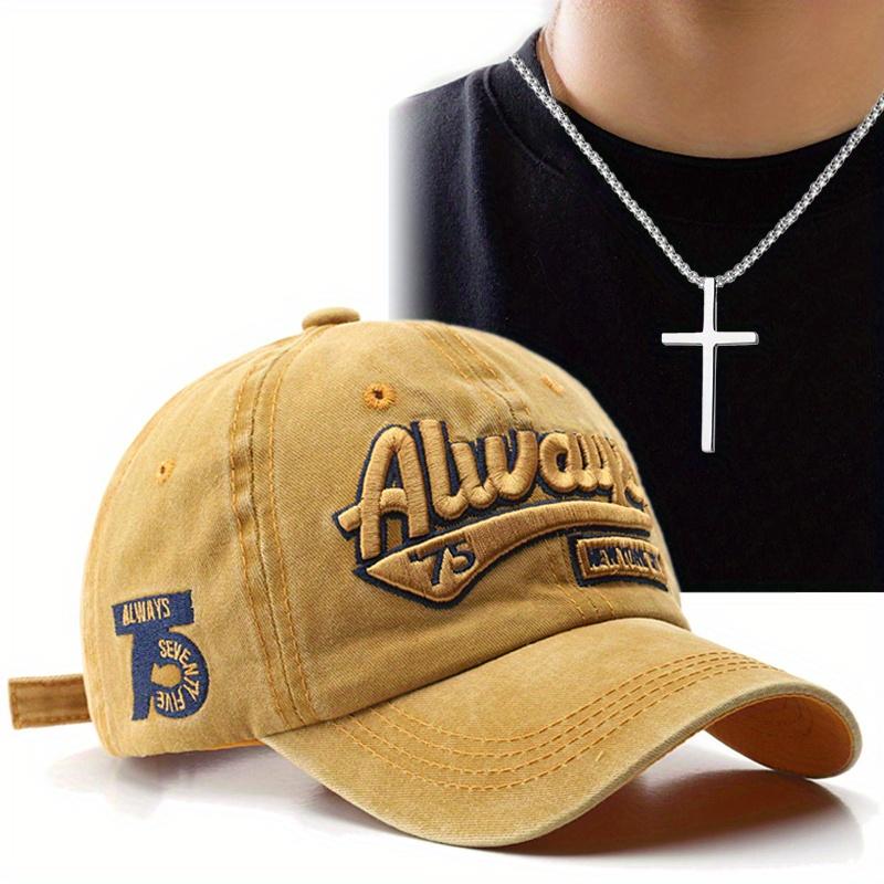 

2 шт. Мужская бейсболка, модная вышитая буква, утка, тиковое дерево, шляпа, хип-хоп, кепка, крест, кулон, титановое стальное ожерелье, шляпа, ожерелье, комплект жёлтый