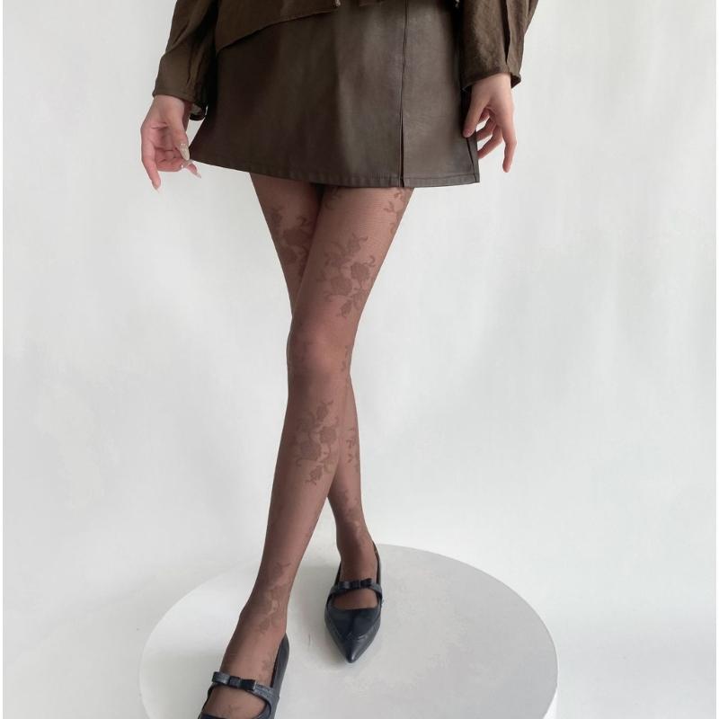 Stylish Floral Jacquard Pantyhose High Stretch Nylon Fabric Reinforced Toe Heel Breathable Design Multi Purpose Wear