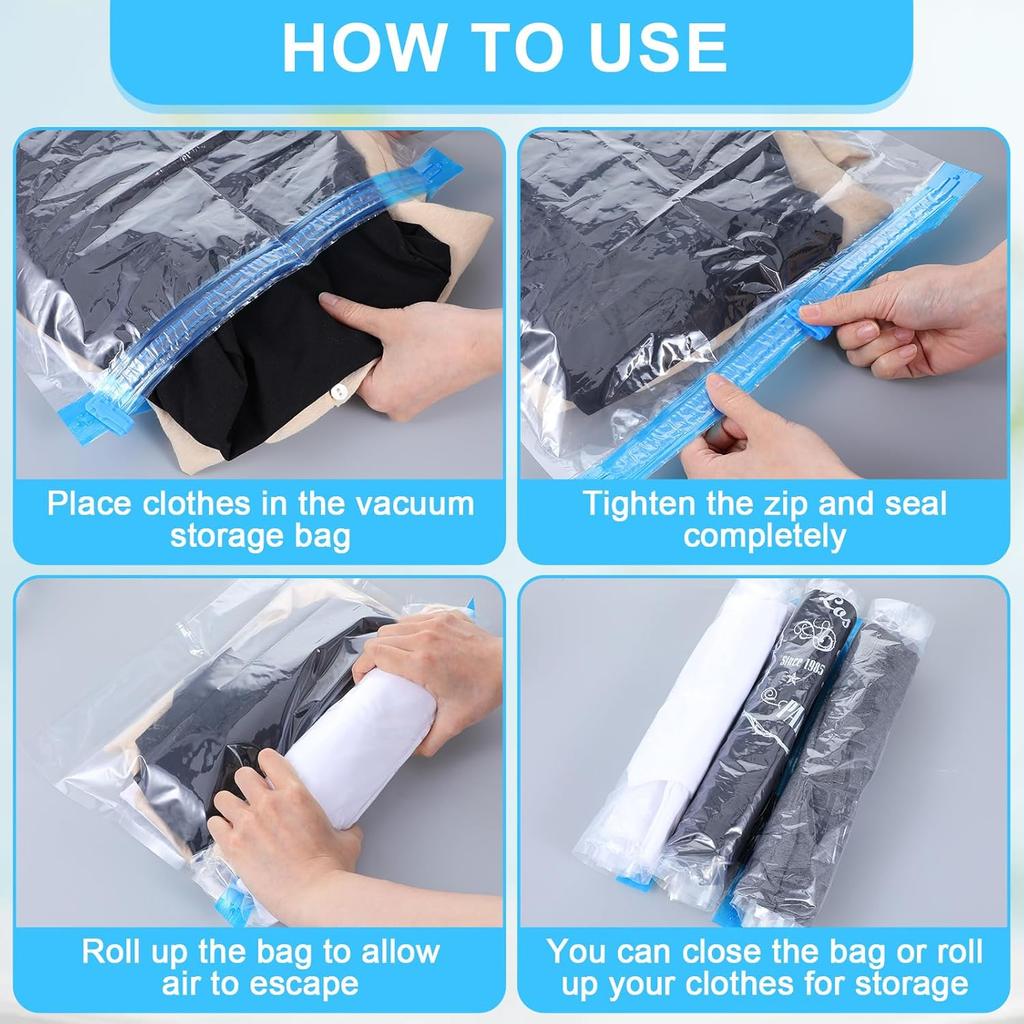 20  Multiple Sizes Vacuum Storage Bags Hand Roll Durable Space Saver Bags For Clothes Clothing Travel Moving Must Have Organizer