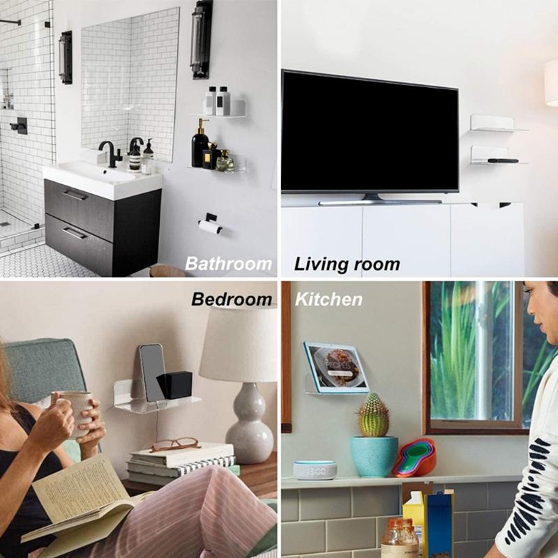 Speakers Organizer Rack Acrylic Wall Mounted Display Stand Shelf Holder Home Storage Self Stick-On