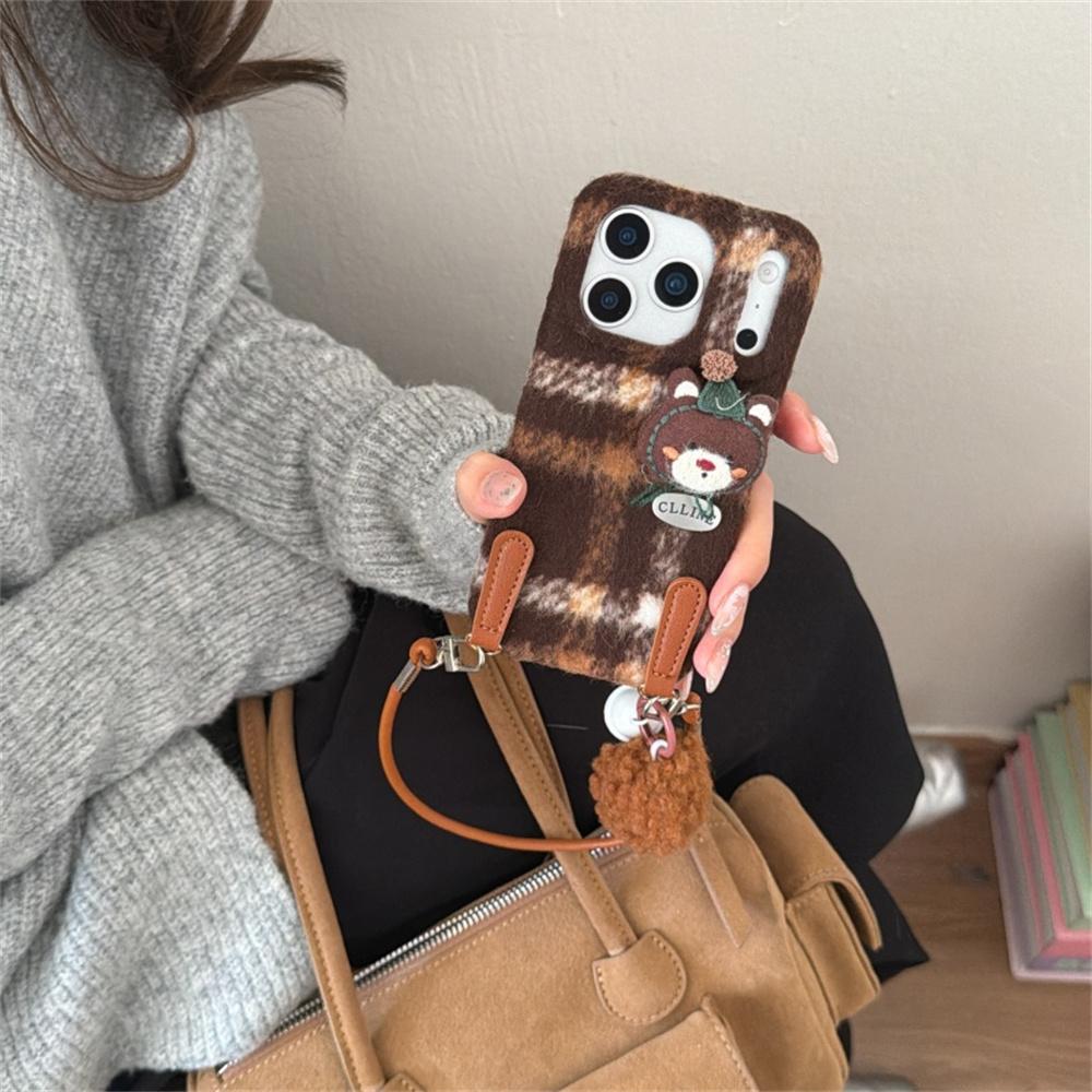 

Модная 3D Милый Животный Плюшевый Клетчатый Чехол для Телефона Для iPhone 17 Pro 16 15 Pro Max 13 14 Pro Чехол с Ручным Ремешком Мультяшный C For iPhone 17ProMax