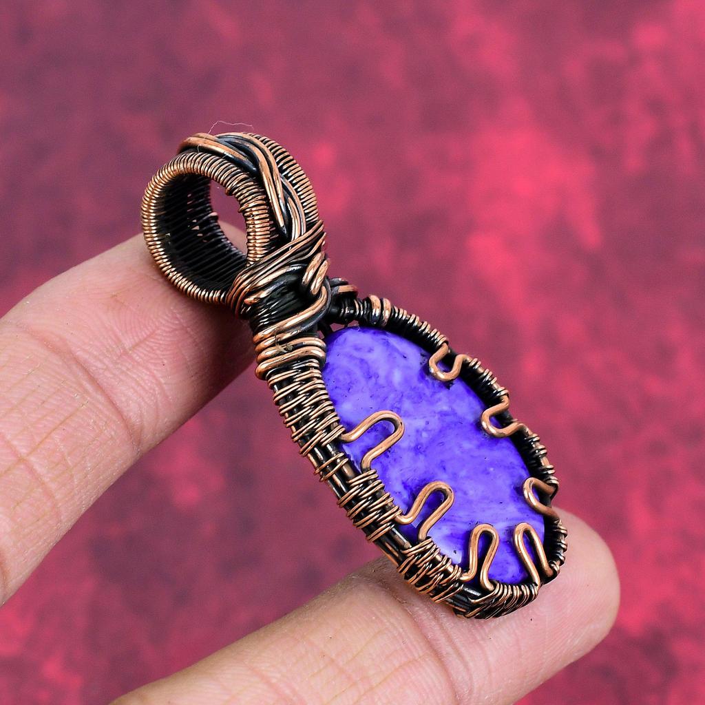 Charoite Pendant Copper Wire Wrapped Pendant Real Gemstone Pendant Handmade Pendant Wire Wrap Charoite Jewelry Gifts for Mom Antique Jewelry