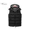 Men Vest Coat Hooded Drawstring Sleeveless Zipper Placket Waistcoat with Pockets Solid Color Thickened Quilted Vest Coat