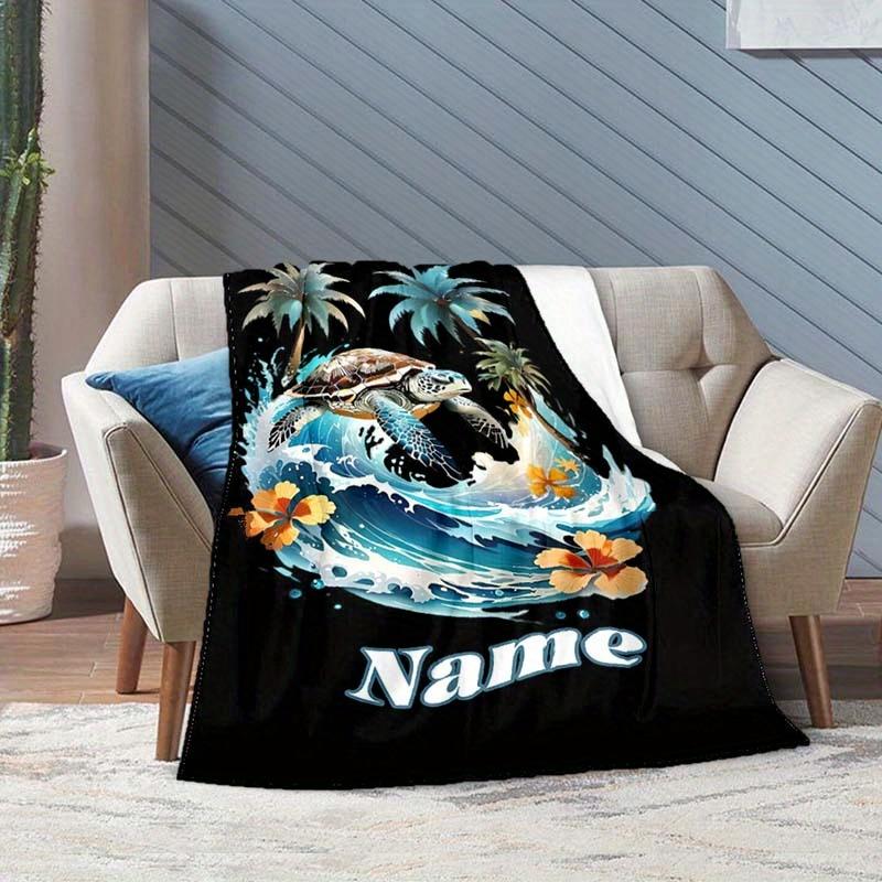 Sea Turtle Customize Your Name Blanket Warm Comfortable And Soft Blankets Are Suitable For Home Chairs Office Sofas Sofas Office Camping And Gifts For