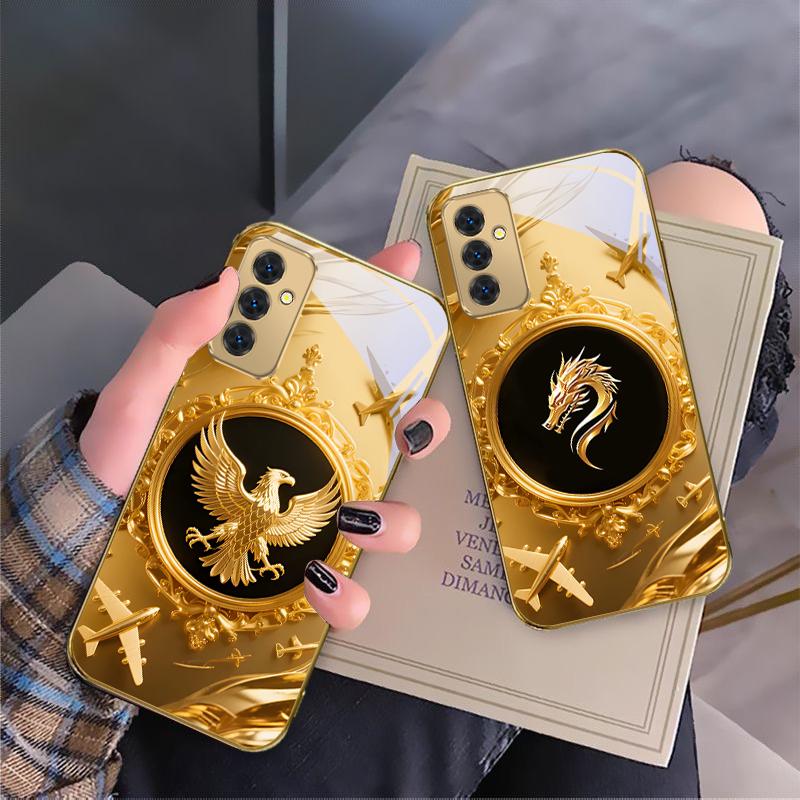 Gorgeous golden airplane For Samsung Galaxy S 21 S22 S23 Plus S24 Ultra S20 FE 25Ultra S21+ S9+ 22Plus Golden glass phone case