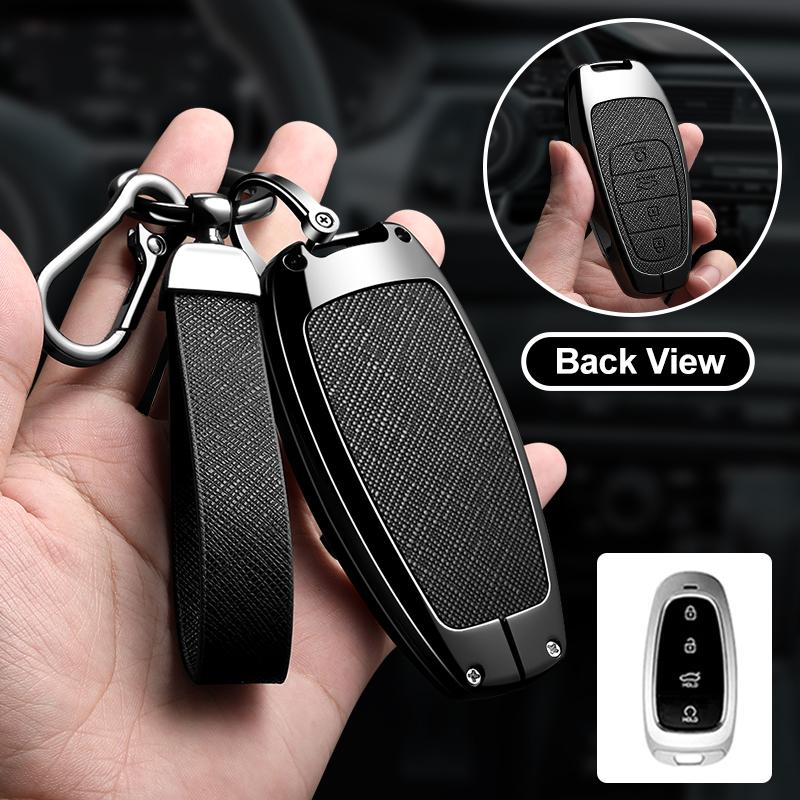 3/4 Button Zinc Alloy Leather Car Key Case For Hyundai Tucson Santa Fe Tucson Tuscany Nexo Nx4 Atos Prime Solaris I30