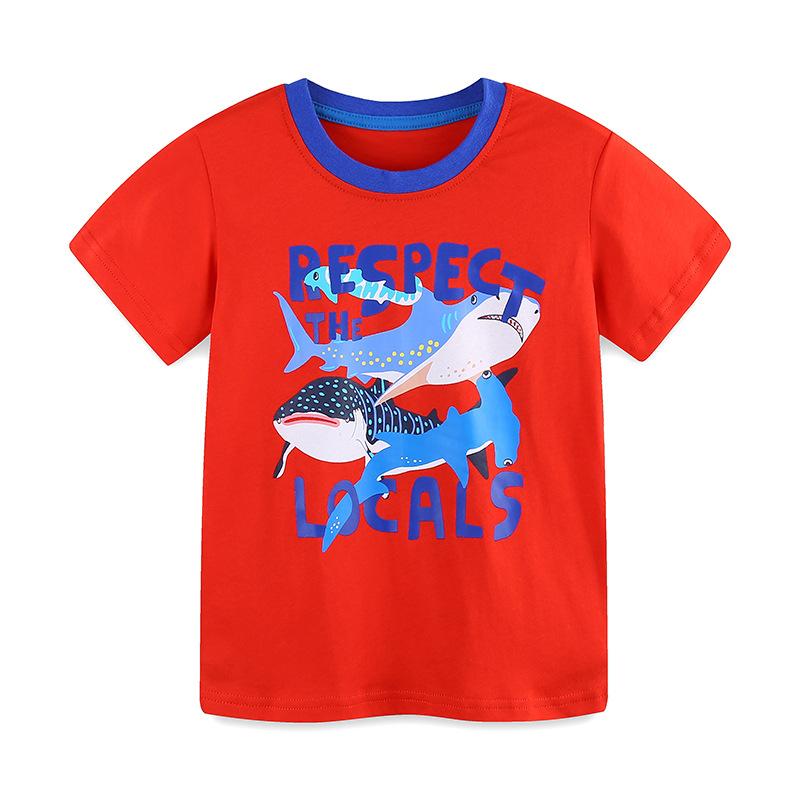 Summer New Arrival Children s Short-Sleeved Boys  T-Shirt Knitted Cotton Cartoon Print Boys  Short-Sleeved Top 7Y(125cm)