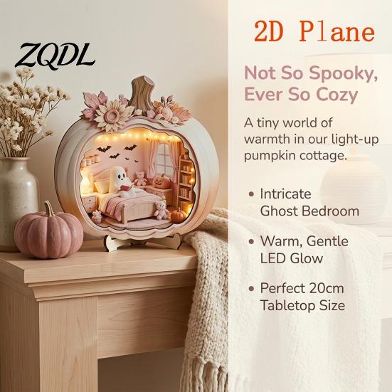 Indoor Fall Seasonal Ornament Halloween Ghost Pumpkin Wooden Plaque, 2D Flat Tabletop Sign, Gift for Lovers Spooky Bathing Reading Home Office Mantel