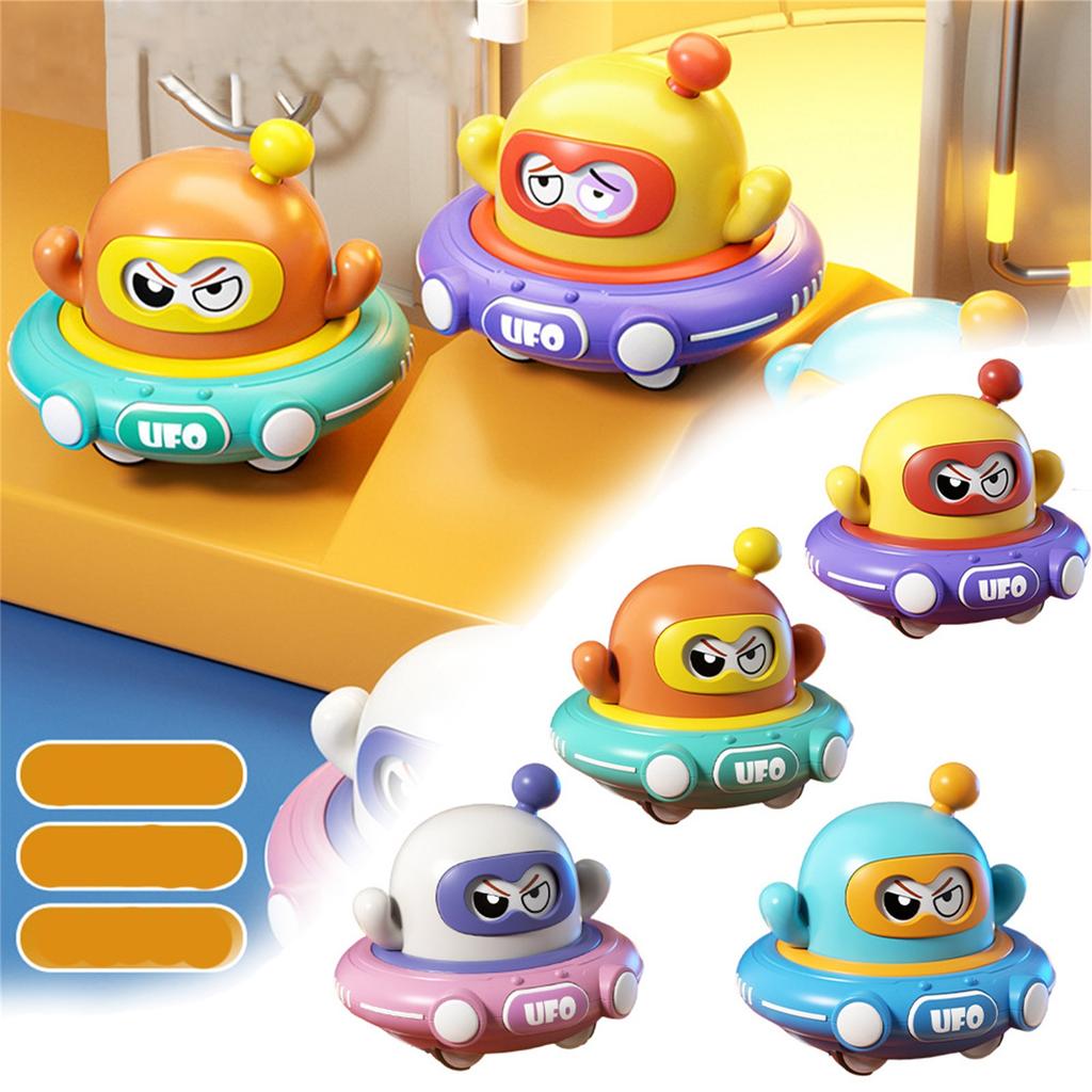 Cartoon-style Double-pull Back Space Saucer Toy, No Batteries Required, Just Pull And Release, Fun Face-changing Saucer Toy