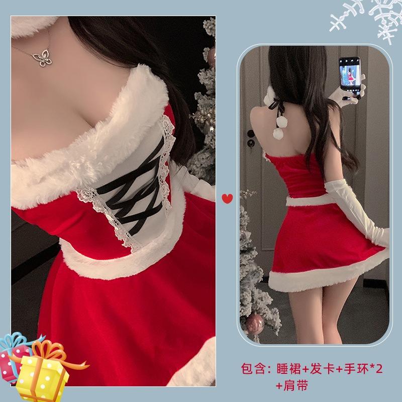 Sexy new year's day christmas uniform sexy lingerie velvet nightdress cosplay new c robe suit