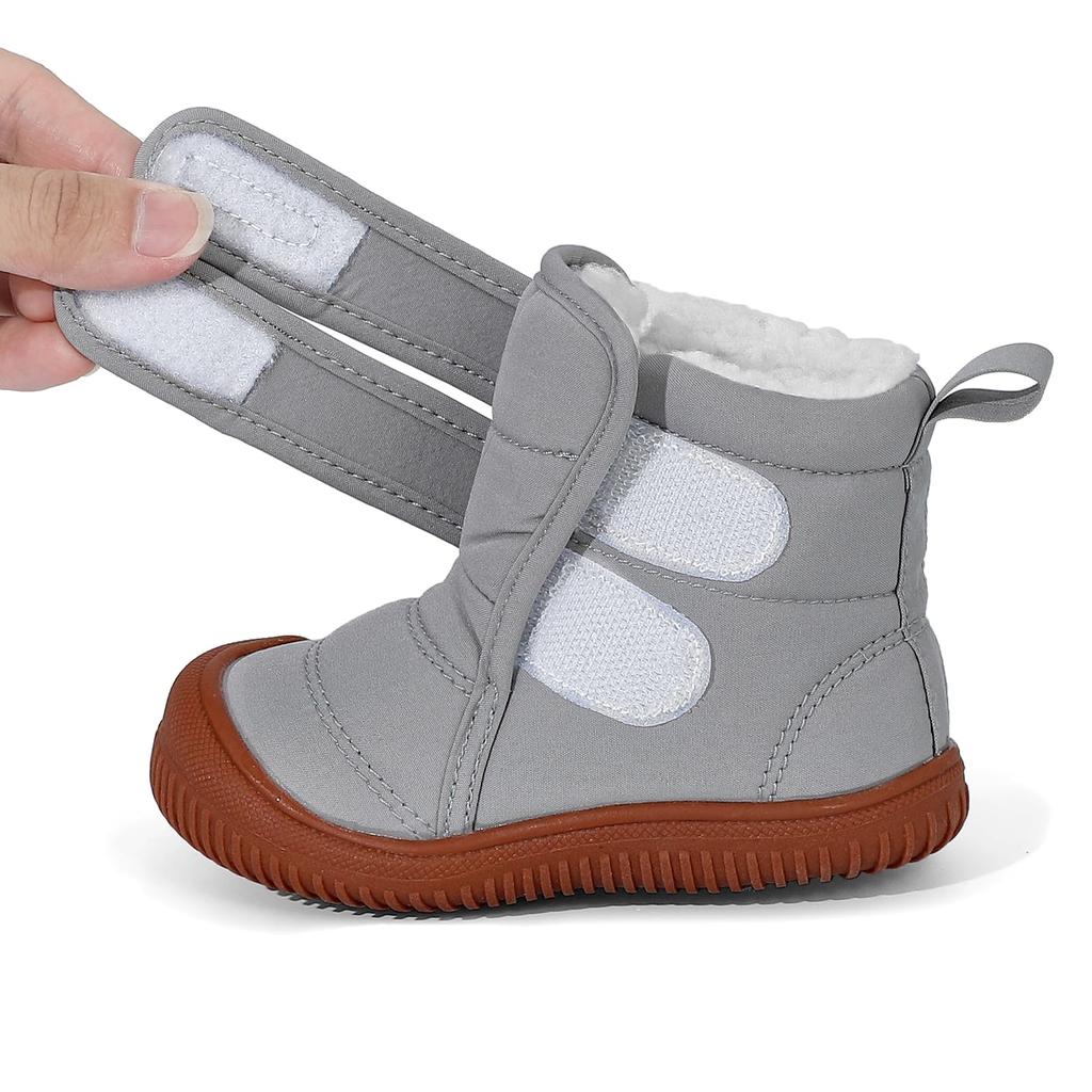 LACOFIA Sheepskin Snow Boots for Boys and Fluffy Baby Shoes for Outdoor Use with Velcro Sizes Kids' Babies, Girls, Fleece-Lined, Warm, (Gray Closure,