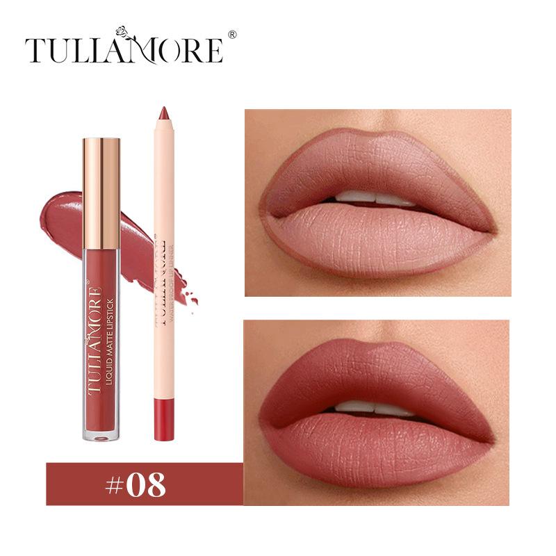 Dimshow Liquid Lip Gloss Lipliner Pencil Combination Durable Easy Makeup Matte Lipstick Velvet Lipliner Don'T Take Off Makeup