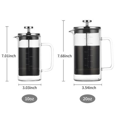 20oz doppelwandige französische Kaffeemaschine hitzebeständige Kaffeekanne aus Borosilikatglas mit