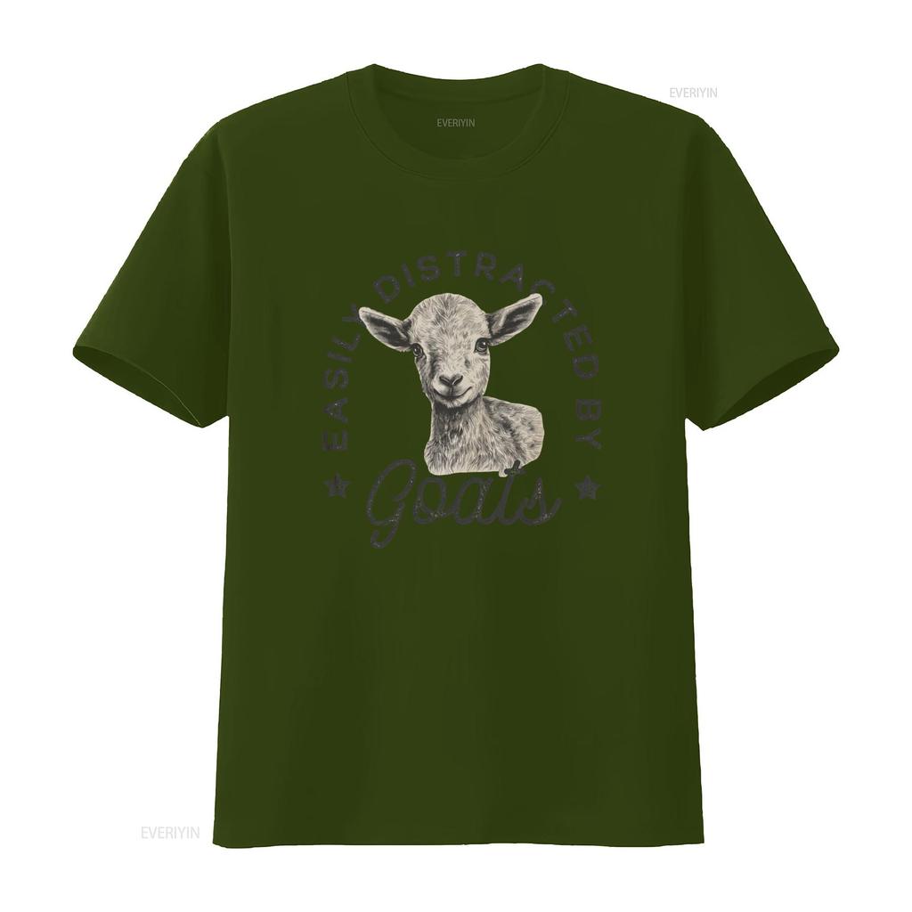 Easily Distracted By Goats T Shirt Cute Farm Animal Lover  vintage Washed Comfortable designer clothes Stylish homme Versatile