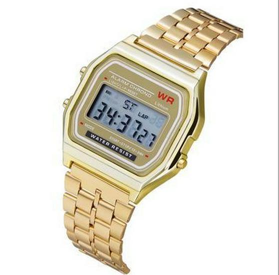 

Дитячий багатофункціональний спортивний сталевий годинник з будильником та люмінесцентним циферблатом (F91W) золотий