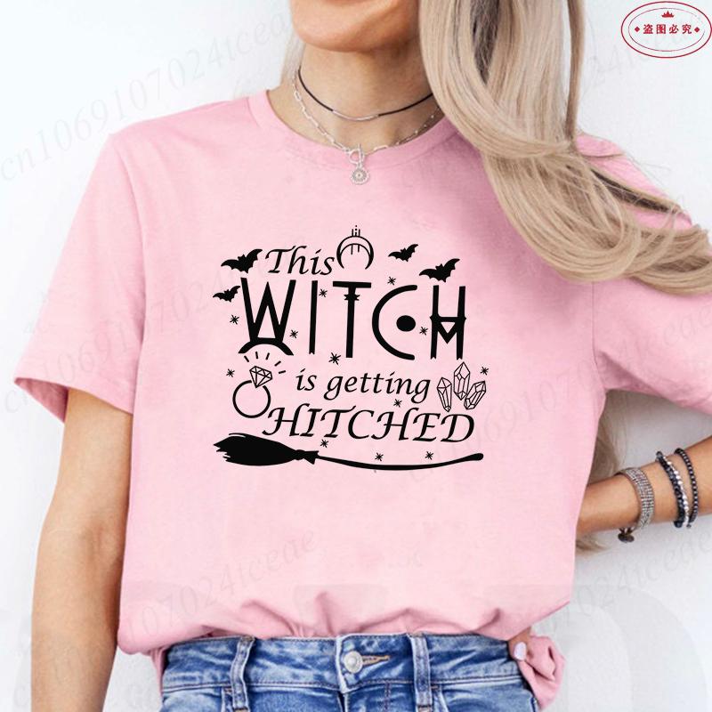 Halloween Bachelorette Party Tshirt This Witch Is Getting Hitched Tees Brides Crew Shirt Women Halloween Bridesmaid Tops