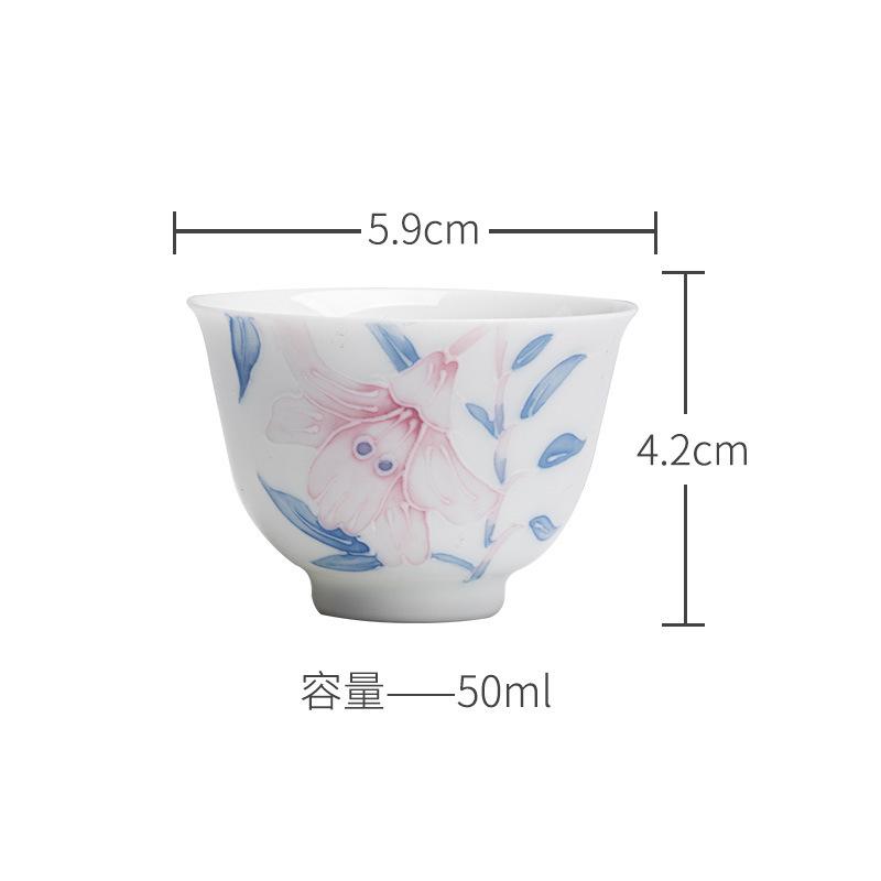 2pc/lot Hand-painted Lily Teacup Handmade Tea Bowl Cup For Tea Smelling Master Cup Chazhan Tea Ceremony Ornaments Supplies 50ml