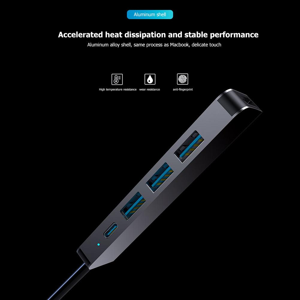 Type-C 5-in-1 Expansion Dock: HDMI Converter & USB Hub for Smartphones, Tablets, PCs, and Game Consoles