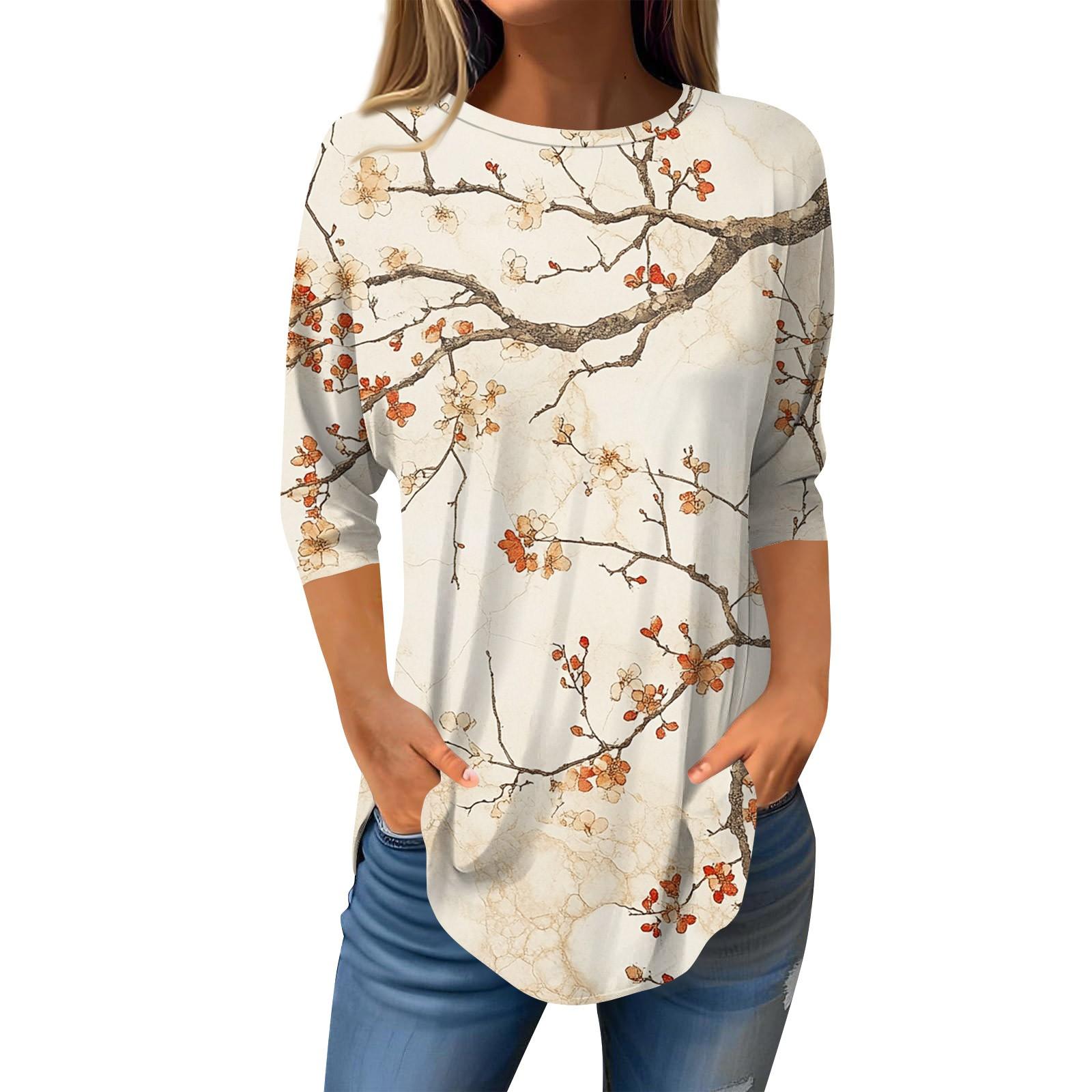 

Рубашки с рукавом 3/4 для женщин, милые топы, футболки с рисунком, блузки, повседневные базовые топы больших размеров, пуловеры L чёрный