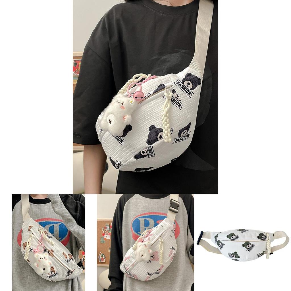 Trendige Nylon-Brusttasche mit Bärenmuster für Freizeitkleidung mit stilvollem, frischem, süßem Design