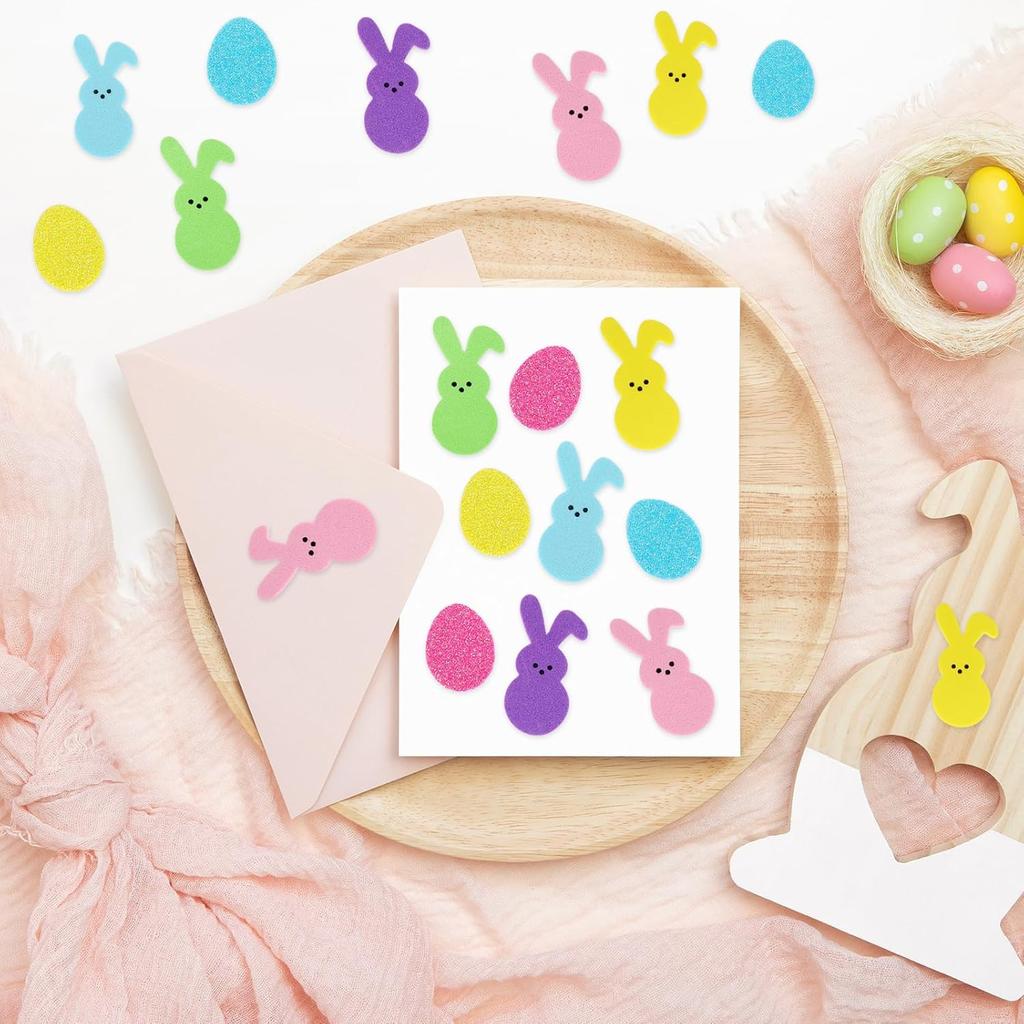 Whaline 250Pcs Easter Foam Stickers Bunny Rabbit Egg Decals Self Adhesive Stickers for Spring Birthday Party DIY Crafts Greeting Cards Making Home