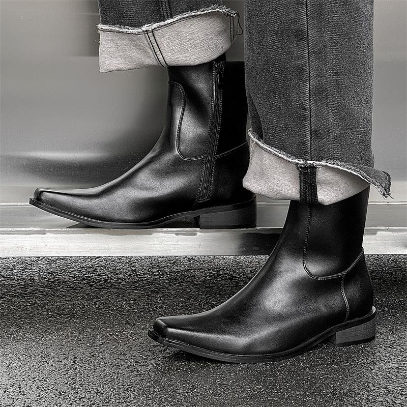 

Ретро мужские челси с квадратным носком корейская версия ботинок для уличной моды нишевый дизайн универсальные ботинки Мартин 88863-J 38 чёрный