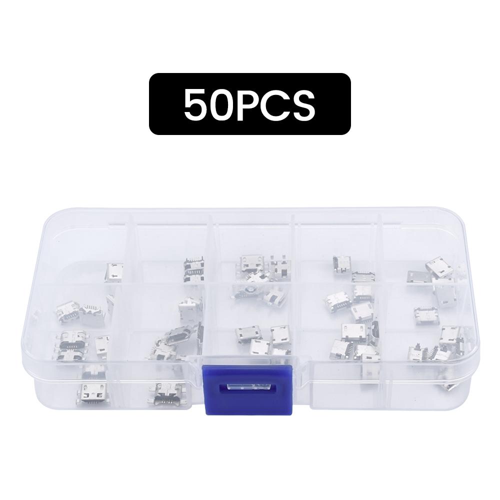 

50PCS/100PCS Micro USB Connector Socket Female Chassis Connector Set All Copper 5P Socket Jack 10 Models USB Connector Set