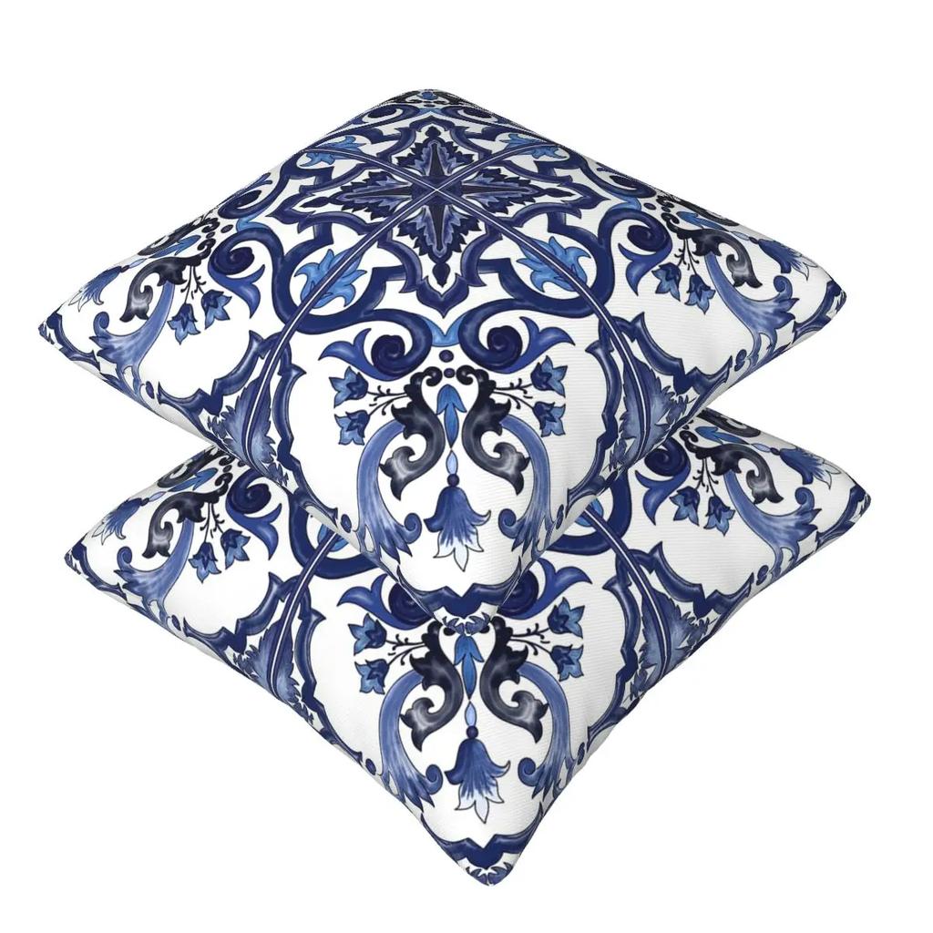 Fodera per Cuscino Quadrata Decorata Floreale Blu Mediterranea Siciliana 2 Pezzi Copricuscino Decorazione Cuscino Cuscino da Arredo Comfort per la Casa
