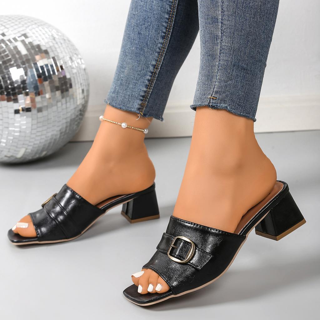 Fashion Women Sandals Summer Leather Square Toe Heels Women Fashion Designer Sandals Women Outdoor Luxury Shoes Ladies