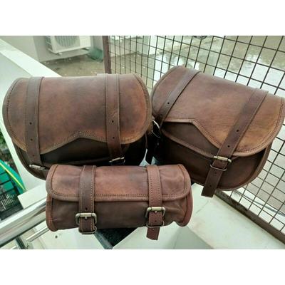 Echtes braunes Leder COMBO 3 Motorrad Satteltasche Packtaschen Werkzeugtasche Seitentasche